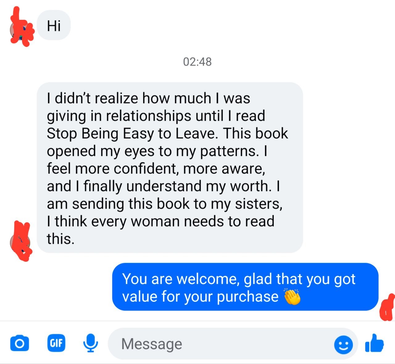 Facebook testimonial